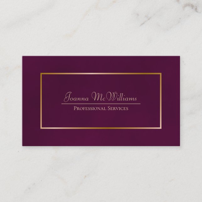 Elegant Simple Cassis Purple & Gold Professional Business Card (Front)