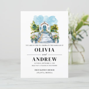 Elegant Simple Catholic Chapel Venue Wedding Invitation