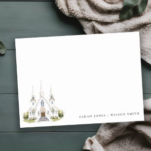 Elegant Simple Catholic Watercolor Church Wedding Card