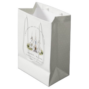 Elegant Simple Catholic Watercolor Church Wedding Medium Gift Bag