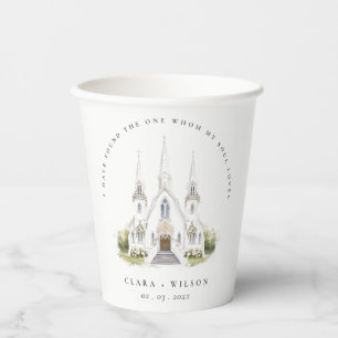 Elegant Simple Catholic Watercolor Church Wedding Paper Cups