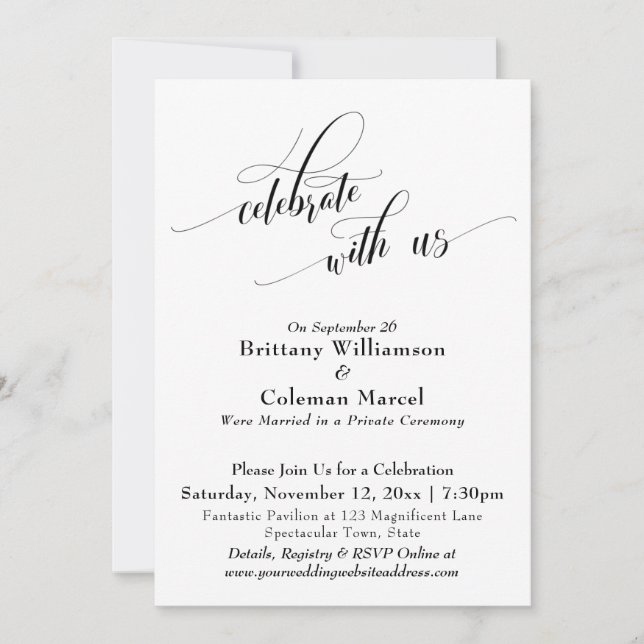 Elegant Simple Celebrate with Us Black and White Invitation (Front)