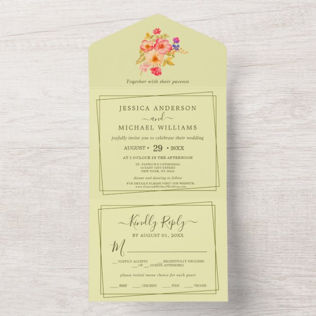 Elegant Simple Celestial Yellow, Monogram Wedding All In One Invitation (Inside)