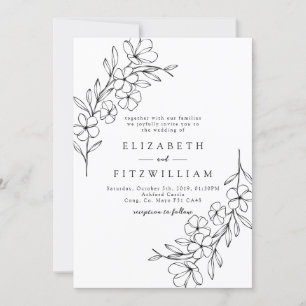 Elegant Simple Cherry Blossom Hand Drawn Wreath Invitation