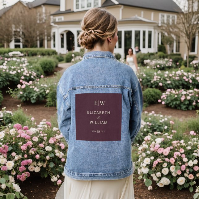 Elegant Simple Cherry Lacquer, Monogram Wedding Denim Jacket (Wedding Back)