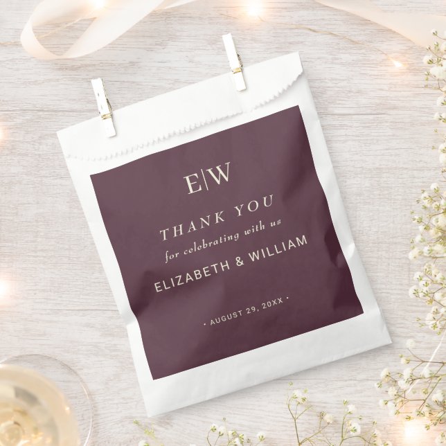 Elegant Simple Cherry Lacquer, Monogram Wedding Favour Bag (Clipped)