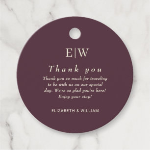 Elegant Simple Cherry Lacquer, Monogram Wedding Favour Tags