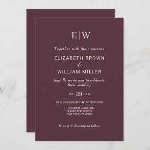 Elegant Simple Cherry Lacquer, Monogram Wedding Invitation
