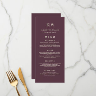 Elegant Simple Cherry Lacquer, Monogram Wedding Menu