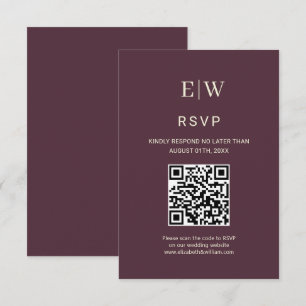 Elegant Simple Cherry Lacquer, Monogram Wedding RSVP Card