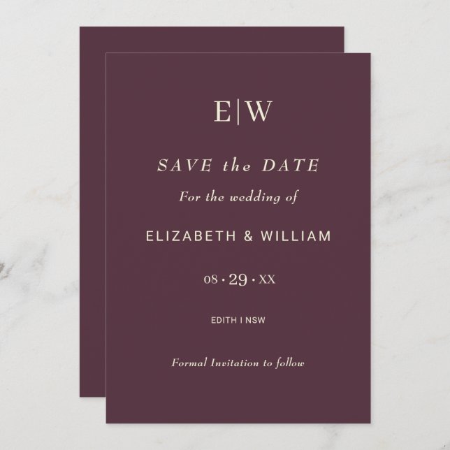 Elegant Simple Cherry Lacquer, Monogram Wedding Save The Date (Front/Back)