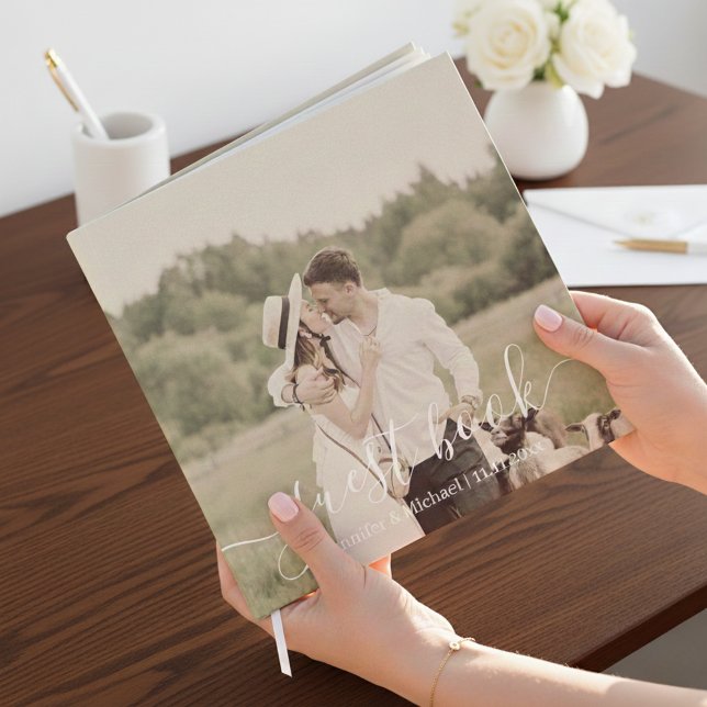 elegant simple chic script wedding photo  guest book (Creator Uploaded)