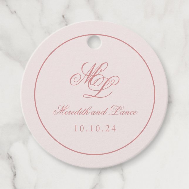 Elegant Simple Circle Pink Monogram Tag (Front)