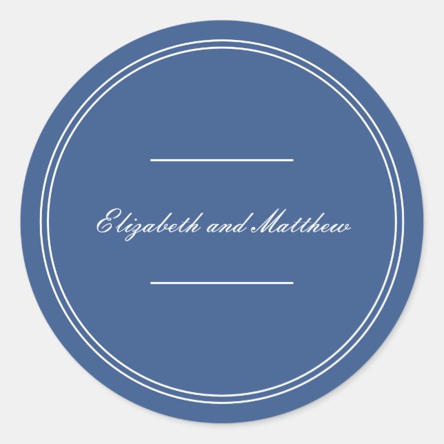 Elegant Simple Classic Blue Wedding Round Sticker (Front)