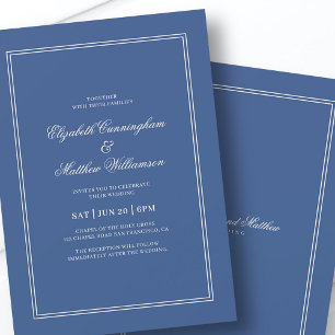 Elegant Simple Classic Blue & White Wedding Invitation