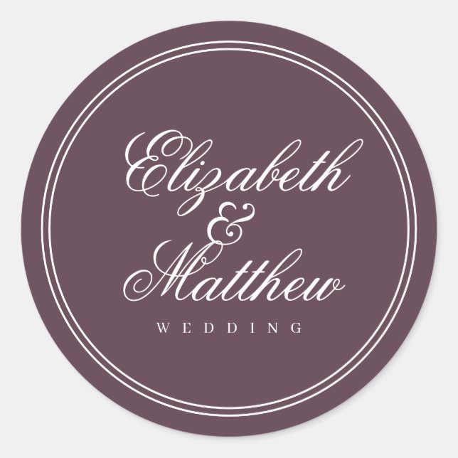 Elegant Simple Classic Cassis Wedding Round Sticker (Front)