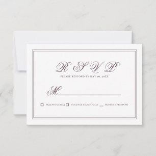 Elegant Simple Classic Cassis Wedding RSVP Card
