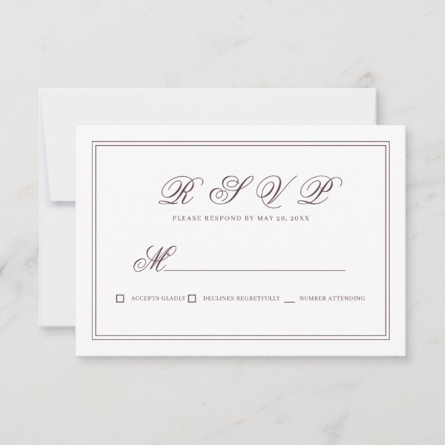 Elegant Simple Classic Cassis Wedding RSVP Card (Front)