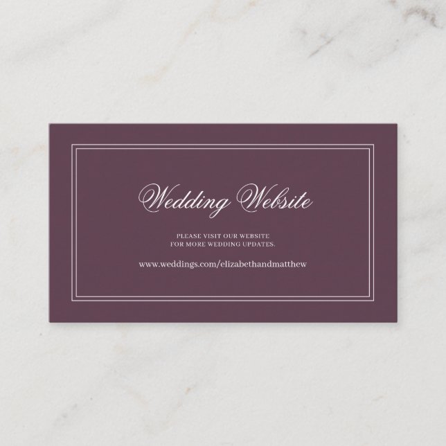 Elegant Simple Classic Cassis Wedding Website Enclosure Card (Front)