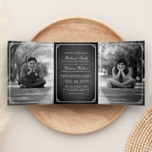 Elegant Simple Classic Chalkboard Photo Wedding Tri-Fold Invitation