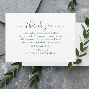Elegant Simple Classic Green & White Memorial Thank You Card