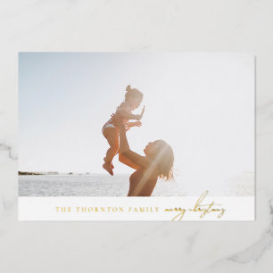 elegant simple classic merry photo gold real foil holiday card