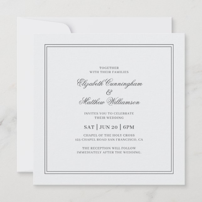 Elegant Simple Classic White Wedding Invitation (Front)