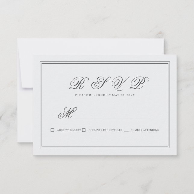 Elegant Simple Classic White Wedding RSVP Card (Front)
