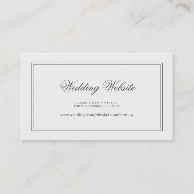 Elegant Simple Classic White Wedding Website Enclosure Card (Front)