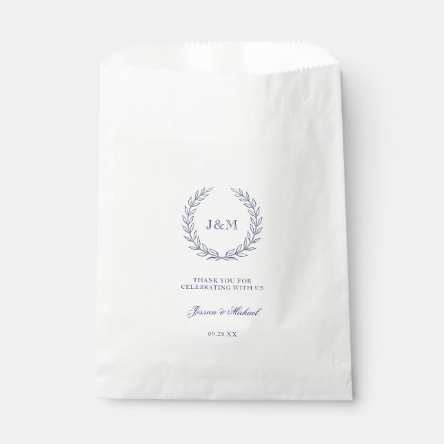 Elegant Simple Classy Navy Blue Monogram Wedding Favour Bag (Front)