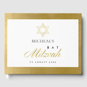 ELEGANT SIMPLE CLEAN FAUX GOLD BAR BAT MITZVAH GUEST BOOK
