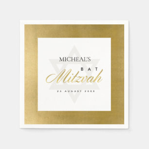 ELEGANT SIMPLE CLEAN FAUX GOLD BAR BAT MITZVAH NAPKIN