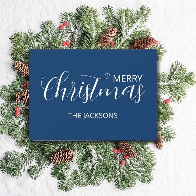 Elegant Simple Clean Midnight Blue Christmas   Holiday Card (Creator Uploaded)