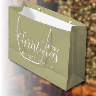 Elegant Simple Clean Sage Green Christmas Large Gift Bag