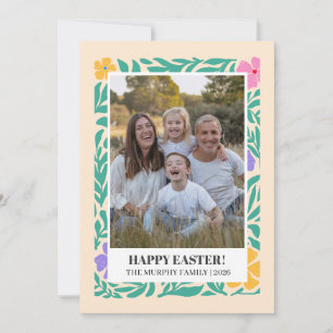 Elegant Simple Colorful Floral Easter Family Photo Holiday Card