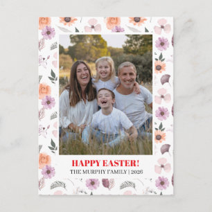 Elegant Simple Colorful Floral Easter Family Photo Holiday Postcard
