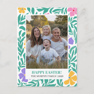 Elegant Simple Colorful Floral Easter Family Photo Holiday Postcard