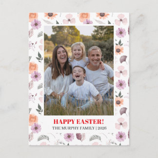 Elegant Simple Colourful Floral Easter Family Phot Holiday Postcard