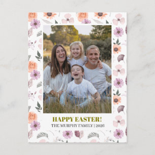 Elegant Simple Colourful Floral Easter Family Phot Holiday Postcard