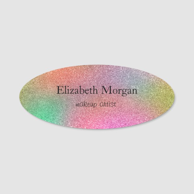 Elegant  Simple Colourful Glitter Ombre Name Tag (Front)