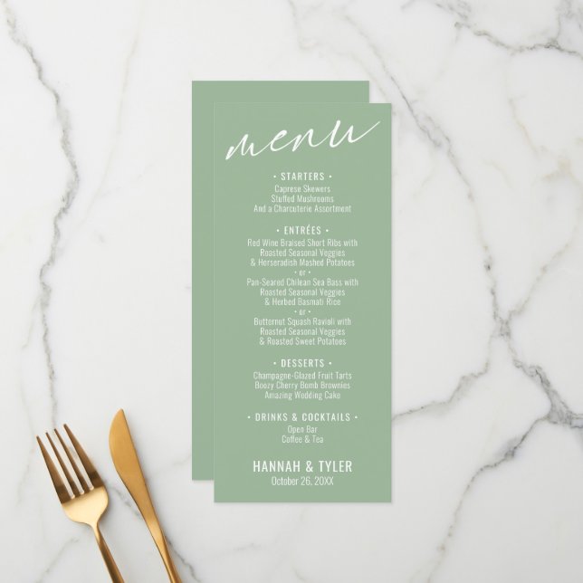 Elegant Simple Contemporary Typography Sage Green Menu (Front/Back In Situ)