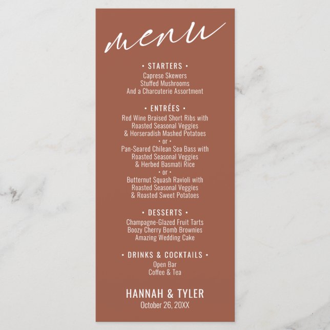 Elegant Simple Contemporary Typography Terracotta Menu (Front)