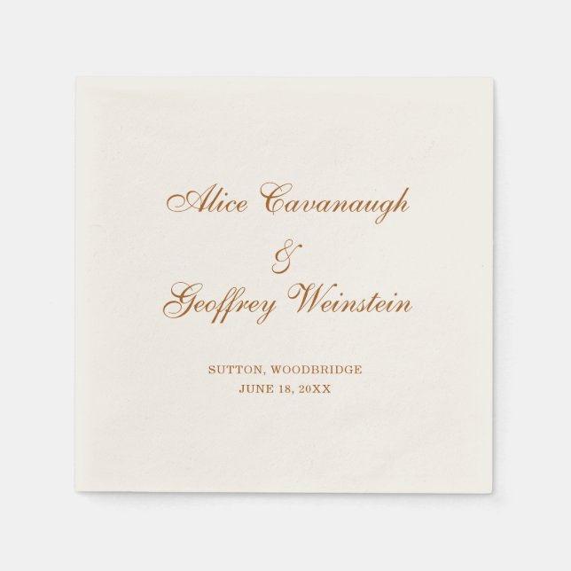 Elegant Simple Copper and Ivory Wedding Napkin (Front)