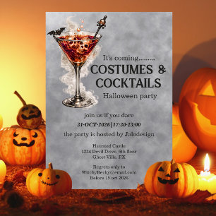 Elegant Simple Costumes Cocktails Halloween Party Invitation