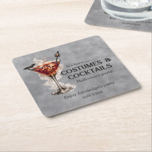 Elegant Simple Costumes Cocktails Halloween Party Square Paper Coaster