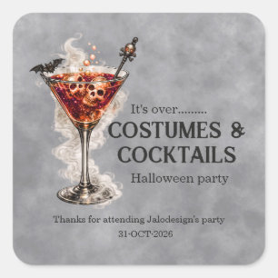 Elegant Simple Costumes Cocktails Halloween Party Square Sticker