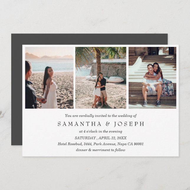 Elegant Simple Custom 3 Photo Monogrammed Wedding Invitation (Front/Back)