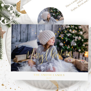 Elegant Simple, Custom Photo, Merry Christmas Real Foil Holiday Card