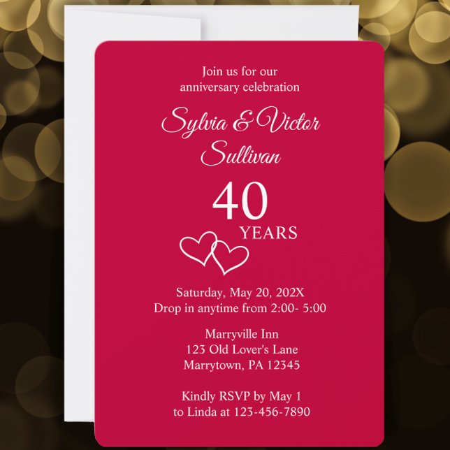 Elegant Simple Custom Ruby 40th Anniversary Party Invitation (Personalize this 40th wedding anniversary party invitation for a beautiful simple modern invitation.)