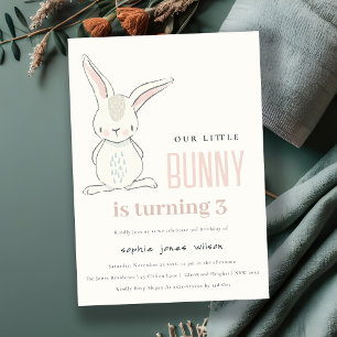 Elegant Simple Cute Blush Pink Bunny Kids Birthday Invitation